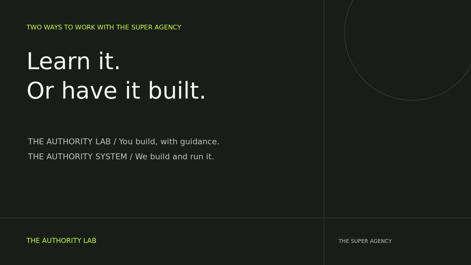 Two ways to work with The Super Agency: the Authority Lab to learn it, or the Authority System done for you