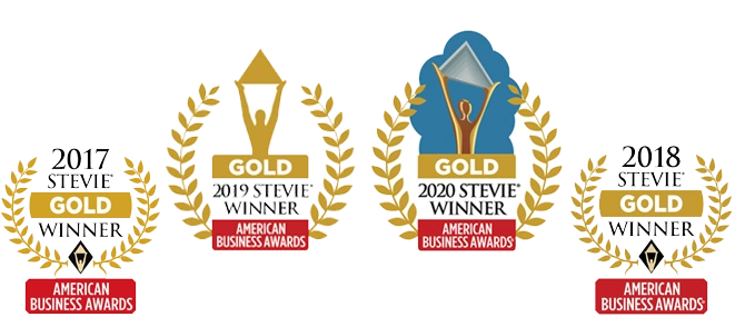 USHEALTH Group and USHEALTH Advisors Gold Stevie Award winner badges for 2017, 2018, 2019 and 2020