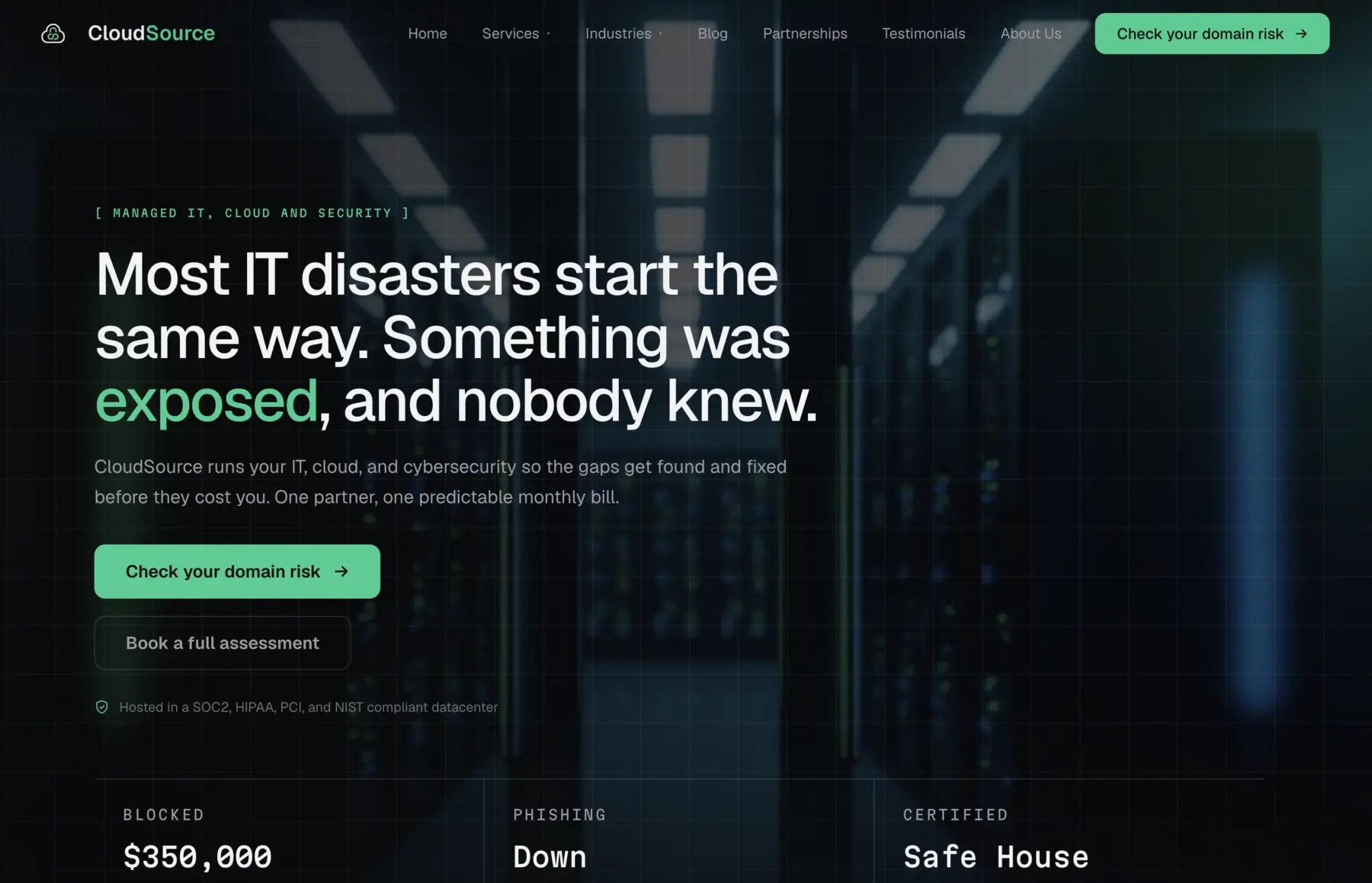 CloudSource website homepage presenting managed IT, cloud, and cybersecurity services