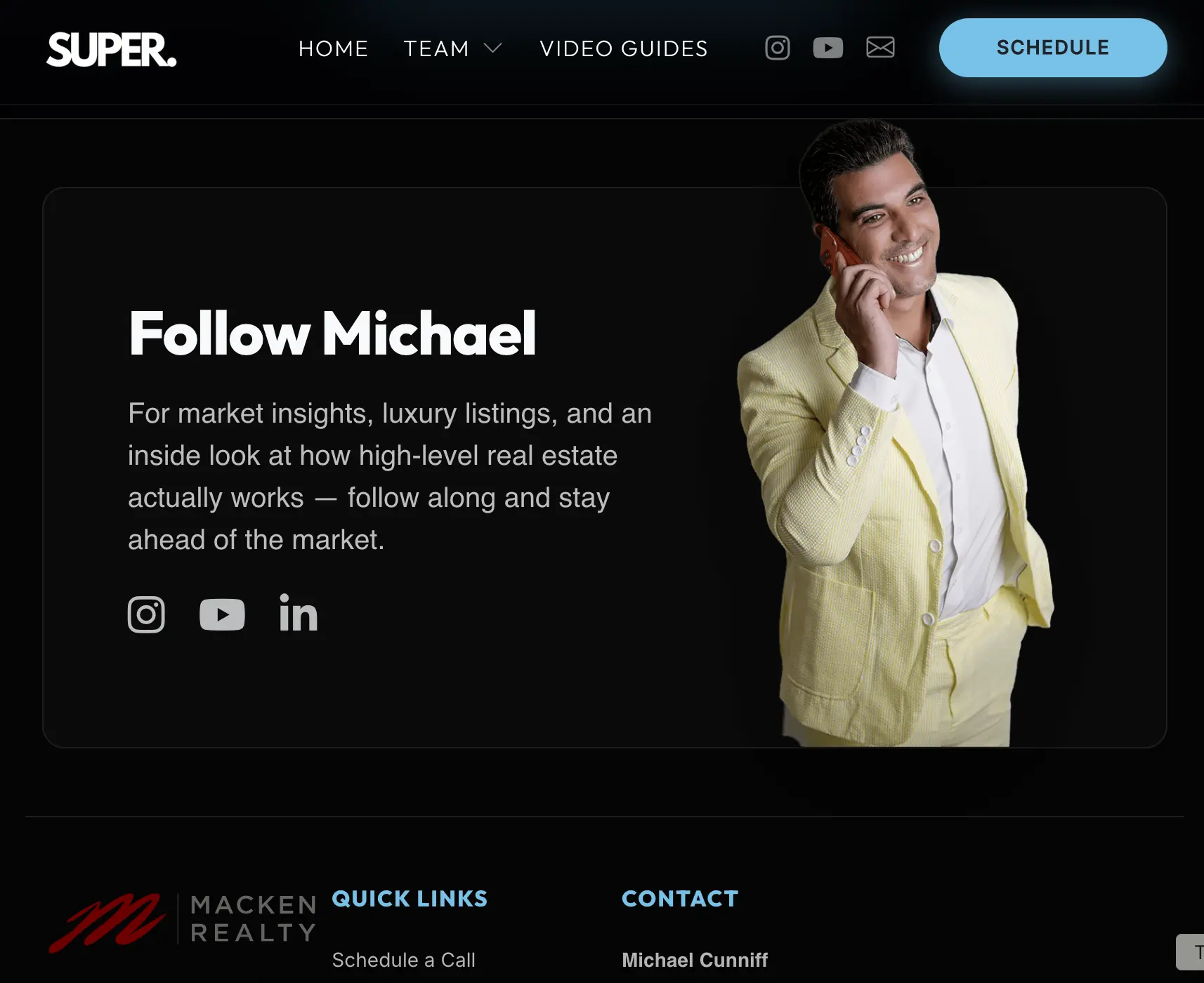 Las Olas Realtors website featuring Michael Cunniff and market insights